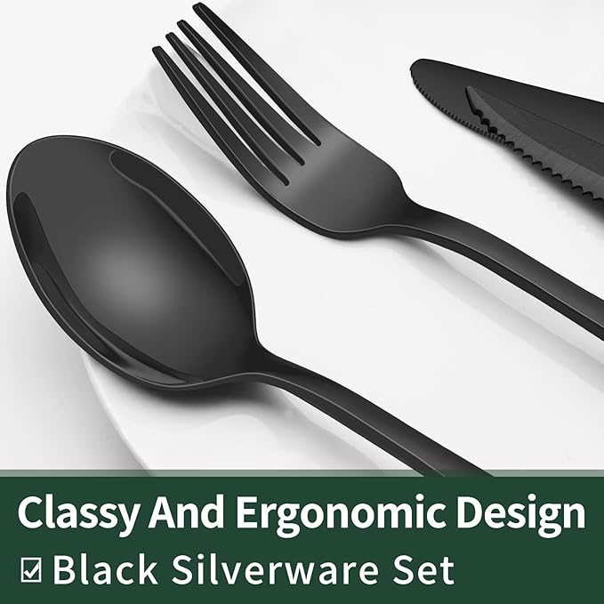 24-Piece Black Silverware Set