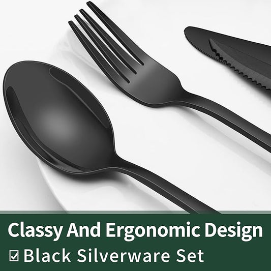 24-Piece Black Silverware Set