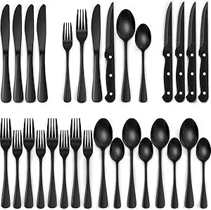 24-Piece Black Silverware Set