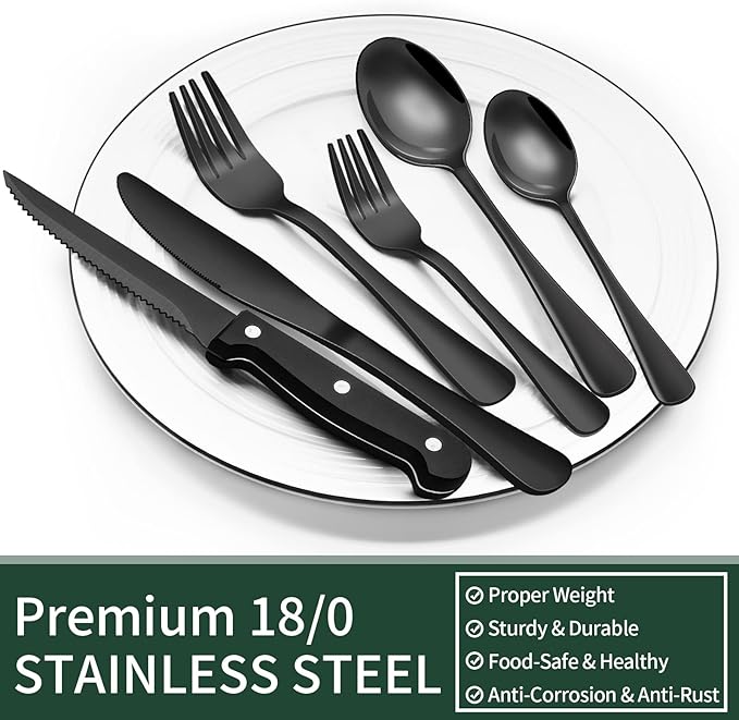 24-Piece Black Silverware Set
