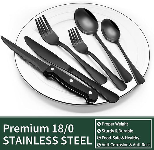24-Piece Black Silverware Set