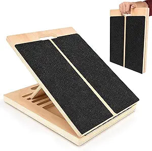 Adjustable 16.5"×12" Wooden Slant Board – 5-Angle Foldable Calf Stretcher & Squat Wedge for Home-Gym, Portable Incline Board, 350 lb Rated
