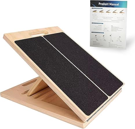 Adjustable 16.5"×12" Wooden Slant Board – 5-Angle Foldable Calf Stretcher & Squat Wedge for Home-Gym, Portable Incline Board, 350 lb Rated